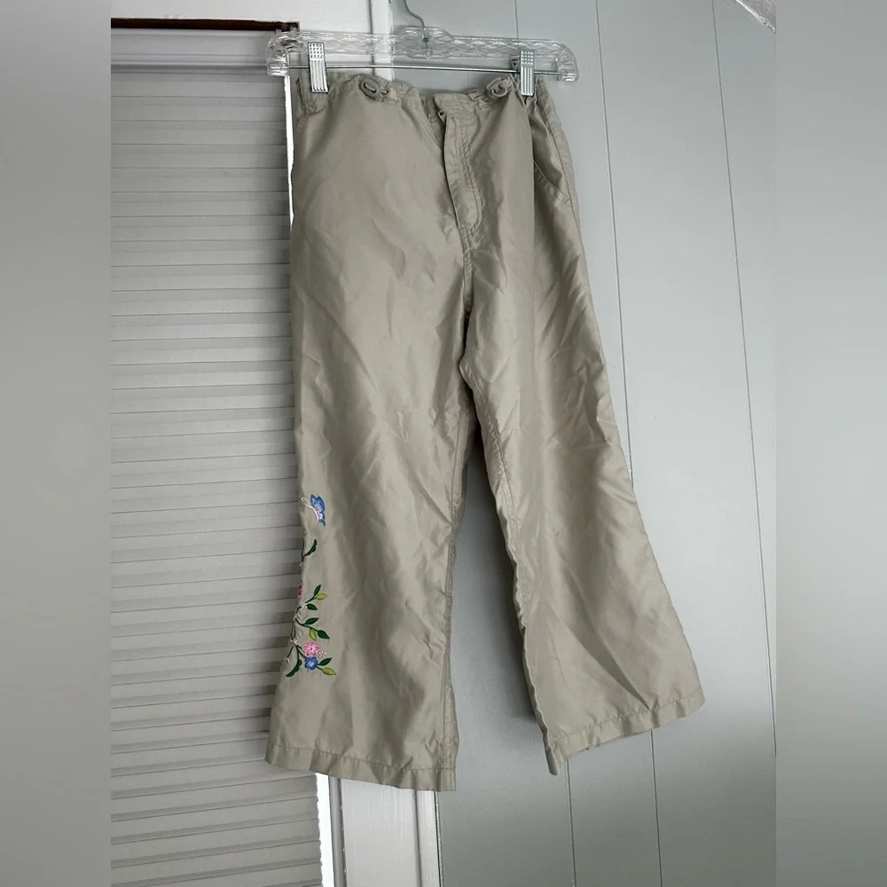 Gap Kids Khaki Embroidered Wide Leg Pants Floral Butterfly Girls XL